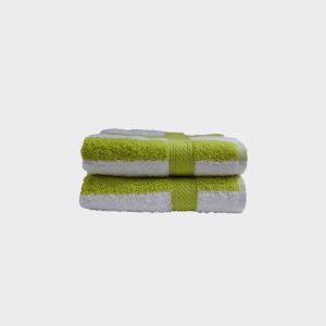 Green and white cotton hand towel with striped pattern