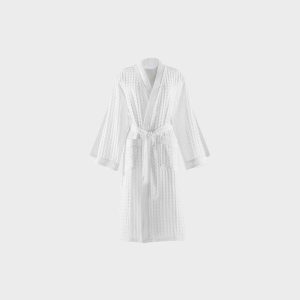 White waffle bathrobe – soft cotton bathroom robe with waffle texture